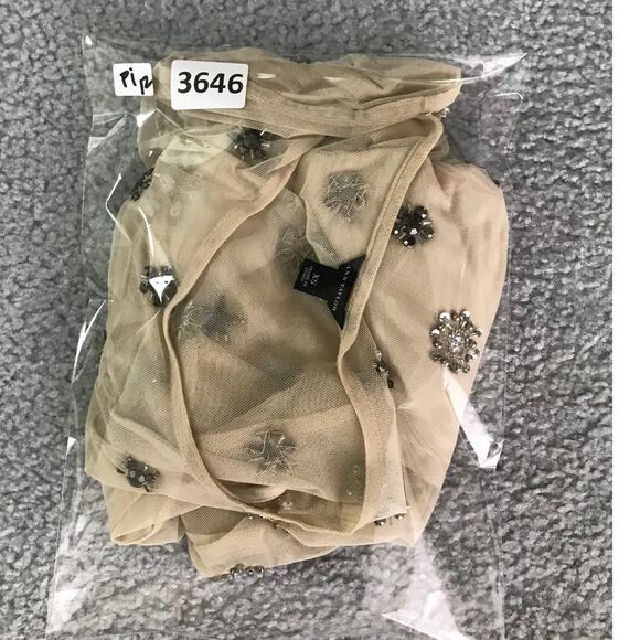 Ann Taylor Top Womens Size XS Cream Nude Mesh W/Gems - Picture 10 of 10